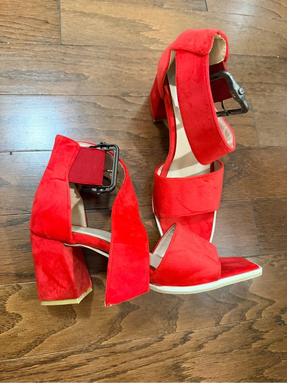 Red Suede Strappy High Heel Sandals